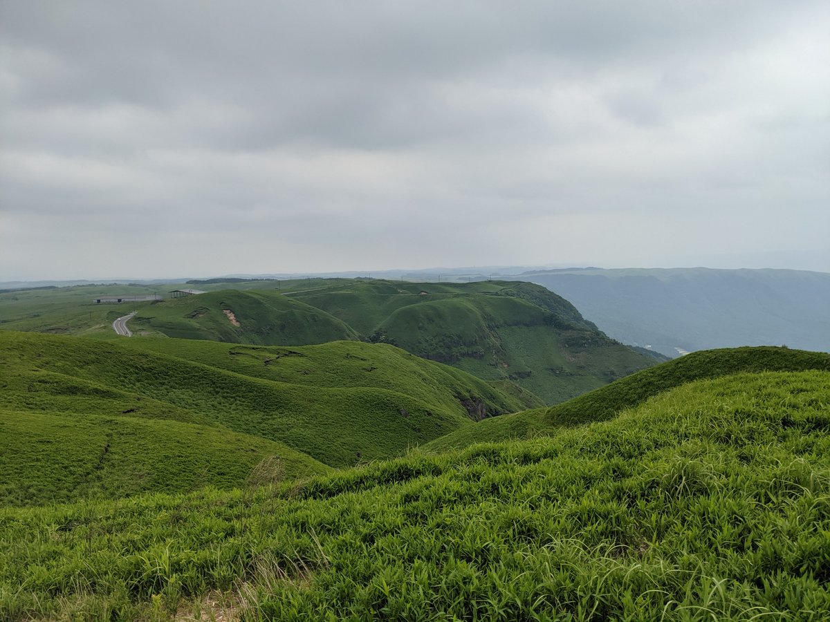 Aso's Verdant Caldera Landscape, with Mt. Kuju in View