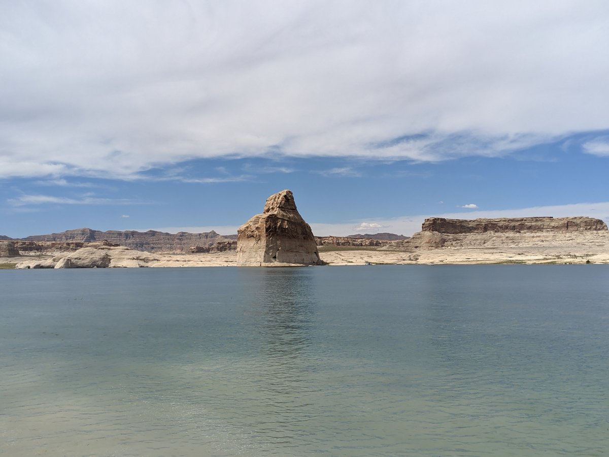 Chimney Rock Rising from a Desert Lake, USA